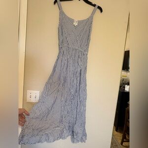 Womens Striped Maxi Dress Sundress Spaghetti Straps Navy Blue Rayon Size Medium